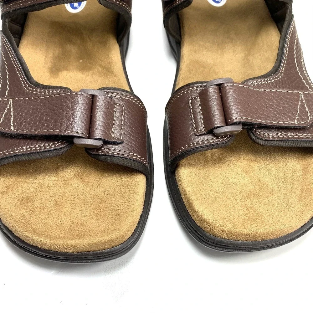 Dr. Scholl's Penn Mens Brown Leather Adjustable Sandals Ankle Strap Comfort 10 M